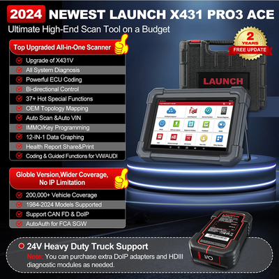 2024 New LAUNCH X431 PRO3 ACE 10.1 INCH Car Diagnostic Tools CAN FD OBD OBD2 Full System Scanner Topology Map Free Ship