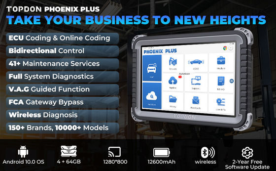 TOPDON Phoenix Plus Integrated Bi-Directional Diagnostic Tool Topology Mapping, ECU Coding (incl. VAG), 41+ Maintenance Services