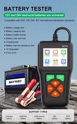 BT310 12V/24V Battery Load Tester for Lead Acid AGM GEL EFP Batteries with Cold Cranking Amps Test